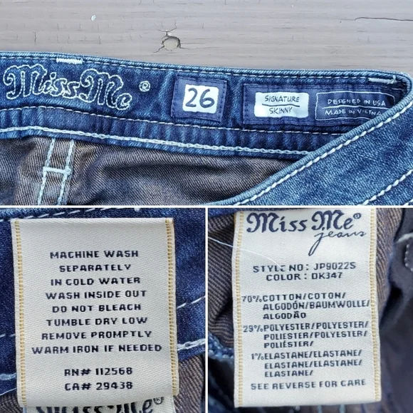 Miss Me Signature Buckle Low Rise Skinny Angel Wing Bling Stretch Jeans